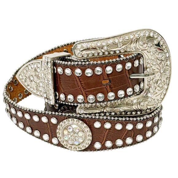 Blazin Roxx Belt MEDIUM Brown Croc Print Western Rodeo Bling Rhinestone Jewels - Picture 1 of 11